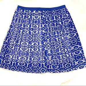 Kim Rogers PM Cobalt Blue & White Plisse Pleated Pull-On Lined‎ Skirt